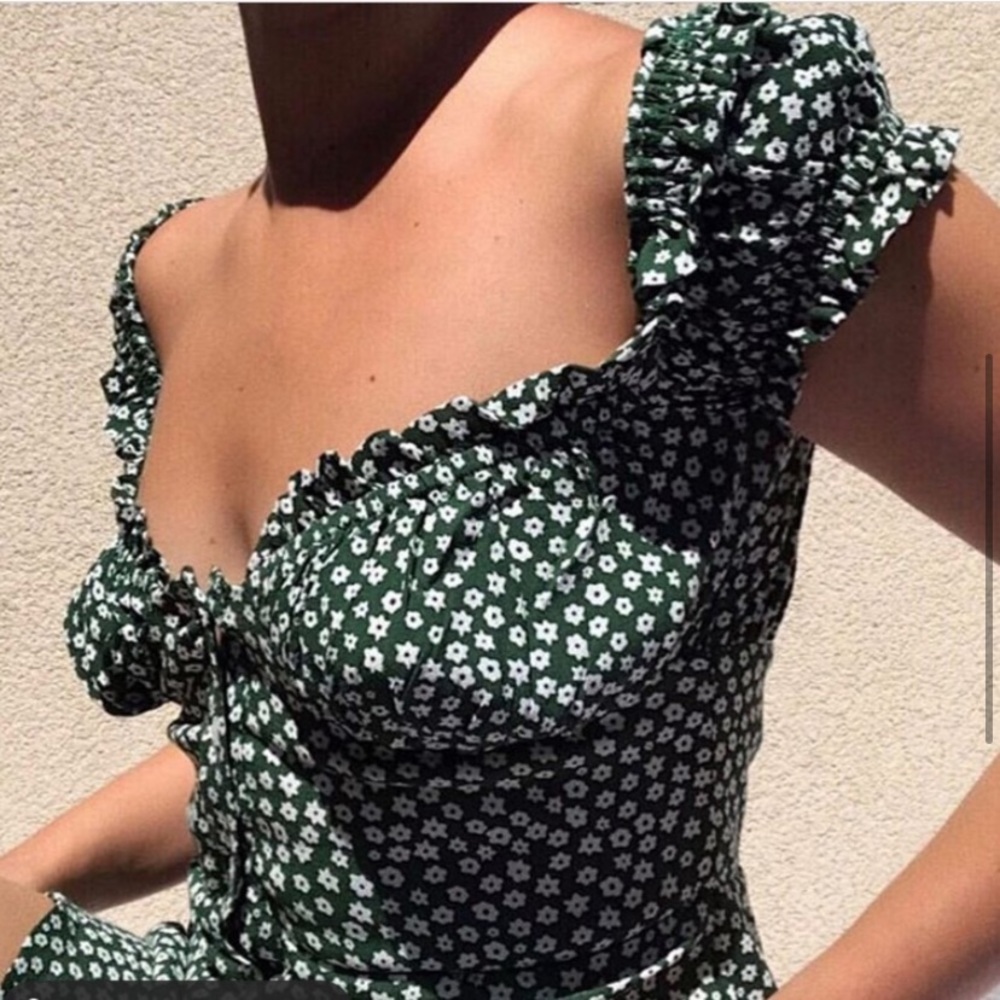 Green Floral Mini Dress - Picture 3 of 8